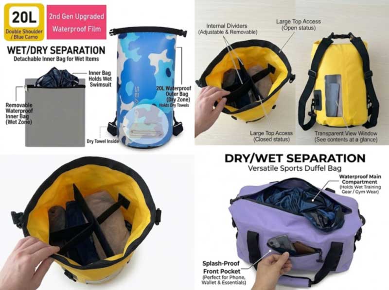 Wet-Dry Separation Bags OEM: Swim, Gym and Beach Bags That Keep Damp Kit Apart