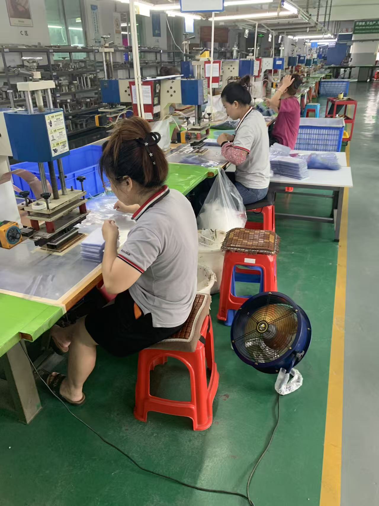 Sealock dry bag factory floor with parallel high-frequency welding lines in active production