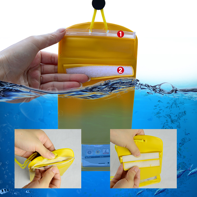  press-seal strip and foam compression bar on waterproof phone pouch