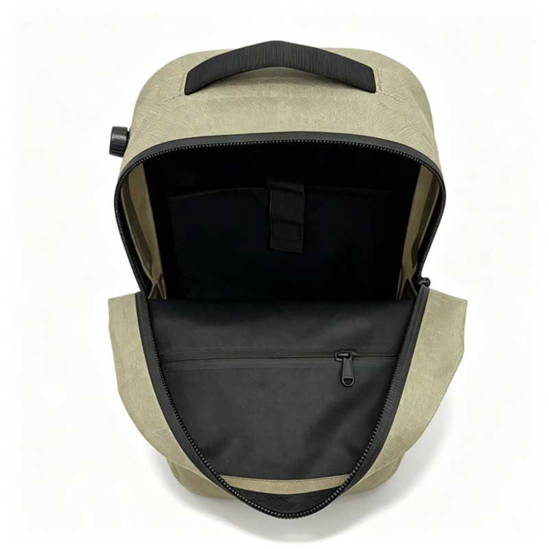 Interior of the SL-E1313 backpack showing padded laptop sleeve and zipped pocket