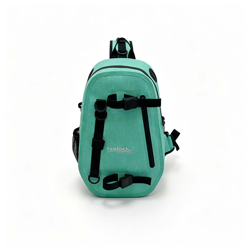 Sealock SL-E1314 8L welded waterproof sling bag, front view in mint green