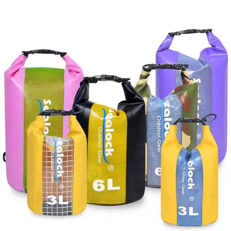 PVC Roll Top Waterproof Dry Bag with Clear Window and Quick Release Shoulder Strap